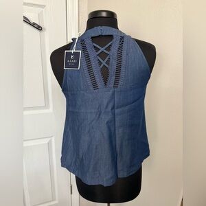 Kaari Blue Women's Blue Keyhole Back Sleeveless Top Size S Small NWT Soft Flowy